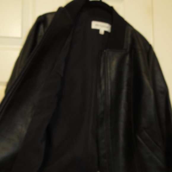 Prologue S Black Lined Faux Leather Jacket Zip Up Knit Collar - Picture 6 of 7